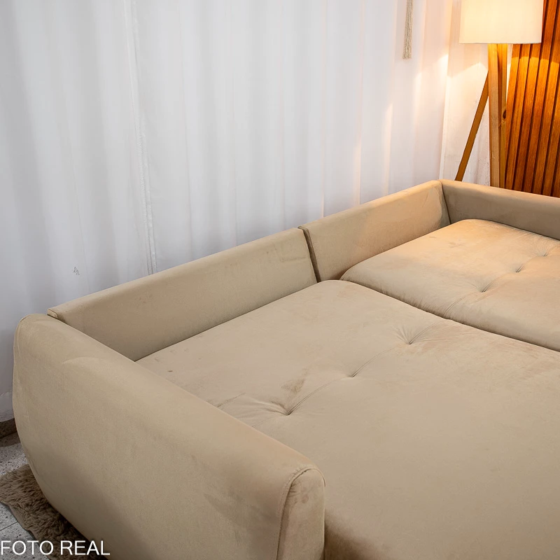 Sofá Retrátil Amaranto Premium 2.30m Veludo Bege - Sem Caixa - Imagem 11