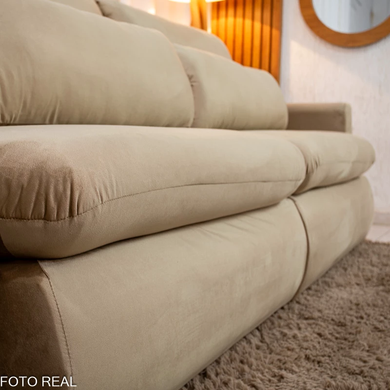 Sofá Retrátil Amaranto Premium 2.30m Veludo Bege - Sem Caixa - Imagem 14