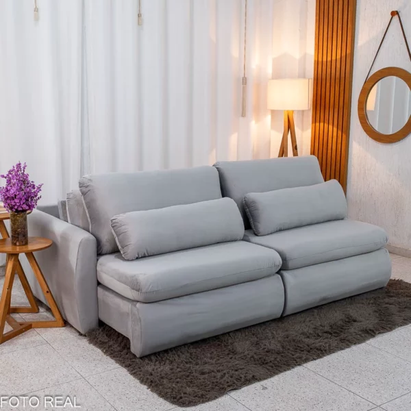 Sofá Retrátil Amaranto Premium 2.30m Veludo Prata - Sem Caixa