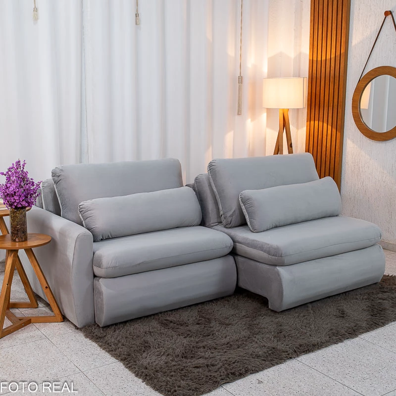 Sofá Retrátil Amaranto Premium 2.30m Veludo Prata - Sem Caixa - Imagem 4