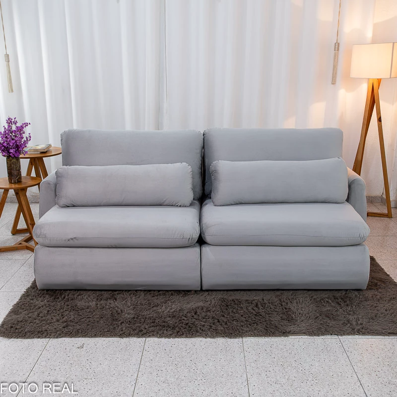 Sofá Retrátil Amaranto Premium 2.30m Veludo Prata - Sem Caixa - Imagem 2