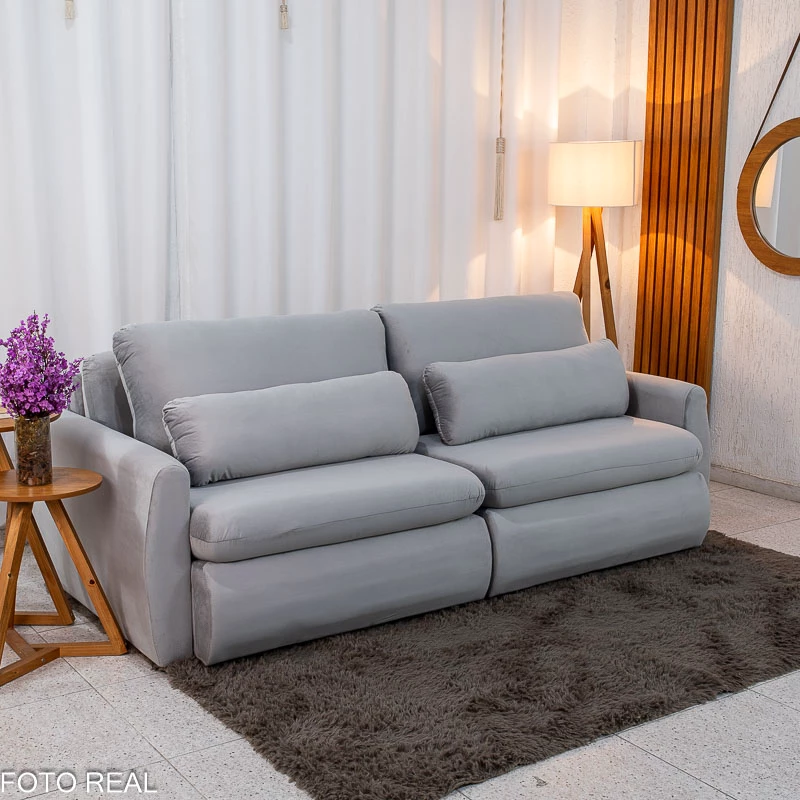 Sofá Retrátil Amaranto Premium 2.30m Veludo Prata - Sem Caixa - Imagem 3
