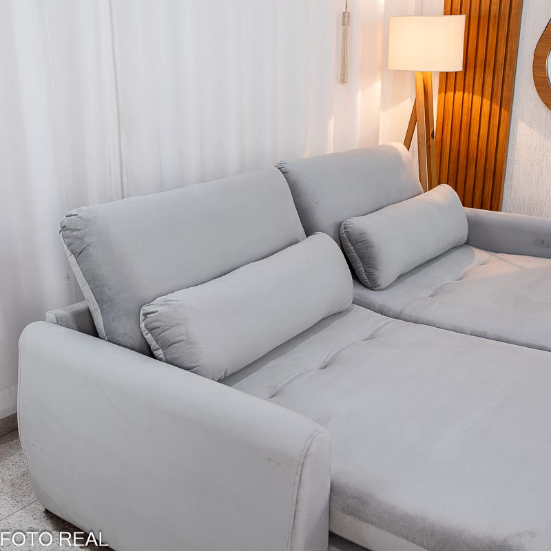 Sofá Retrátil Amaranto Premium 2.30m Veludo Prata - Sem Caixa - Imagem 6