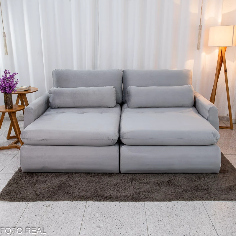 Sofá Retrátil Amaranto Premium 2.30m Veludo Prata - Sem Caixa - Imagem 7