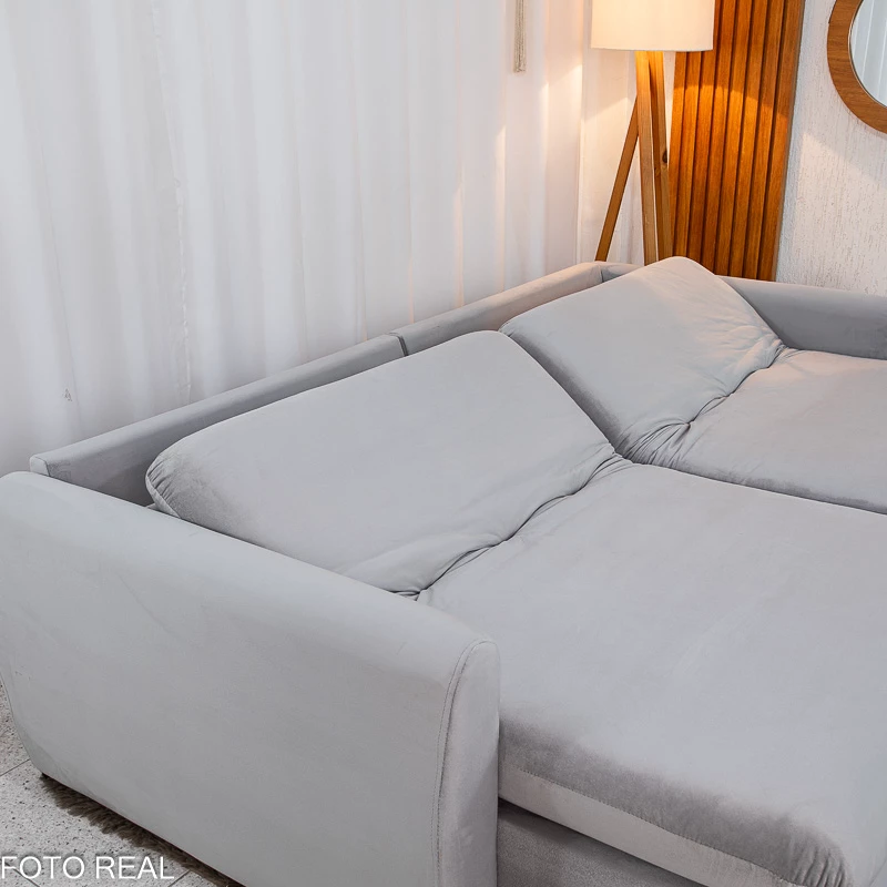 Sofá Retrátil Amaranto Premium 2.30m Veludo Prata - Sem Caixa - Imagem 8