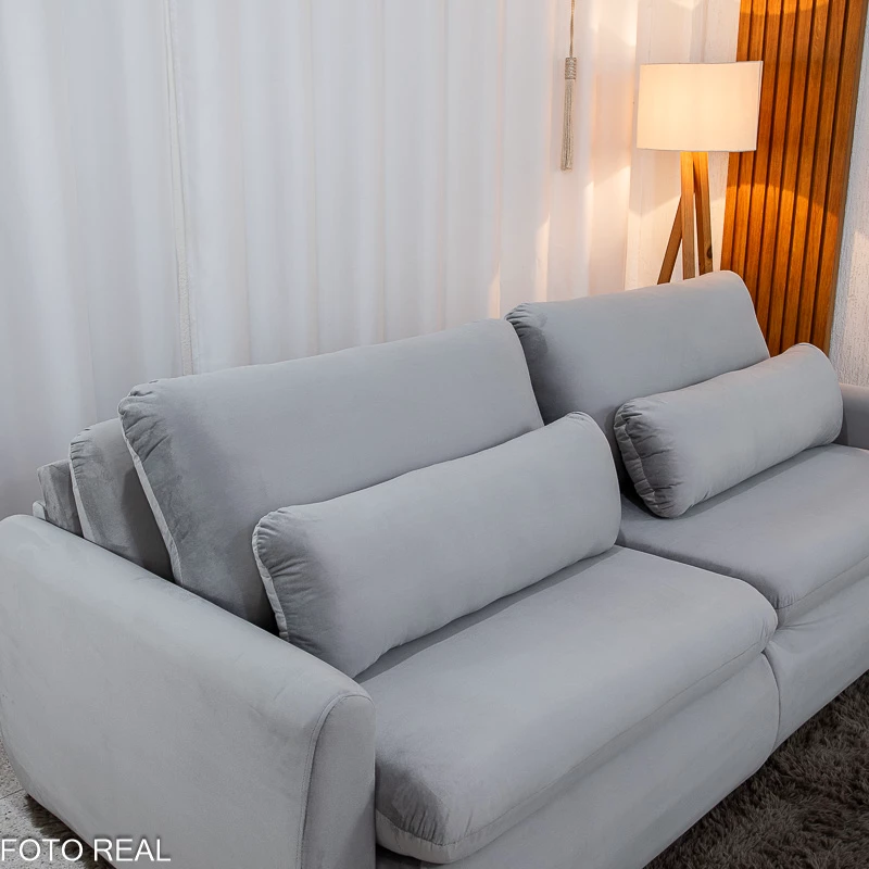 Sofá Retrátil Amaranto Premium 2.30m Veludo Prata - Sem Caixa - Imagem 9