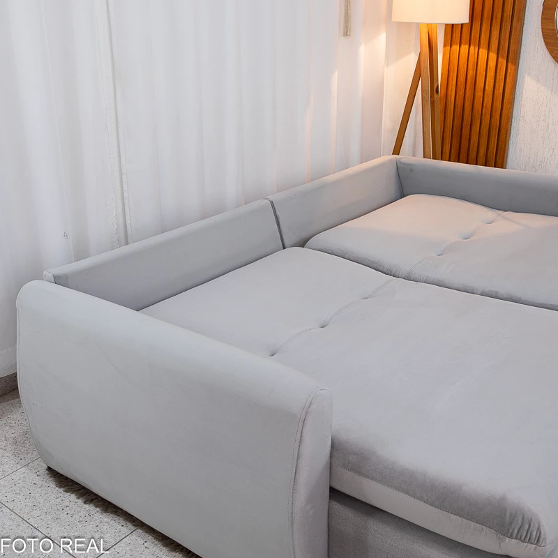 Sofá Retrátil Amaranto Premium 2.30m Veludo Prata - Sem Caixa - Imagem 13