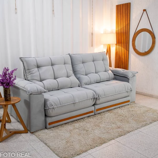 Alternative view of Sofá Retrátil Reclinável Barcelona 2.30m Veludo Prata 321- D33 e Molas Ensacadas