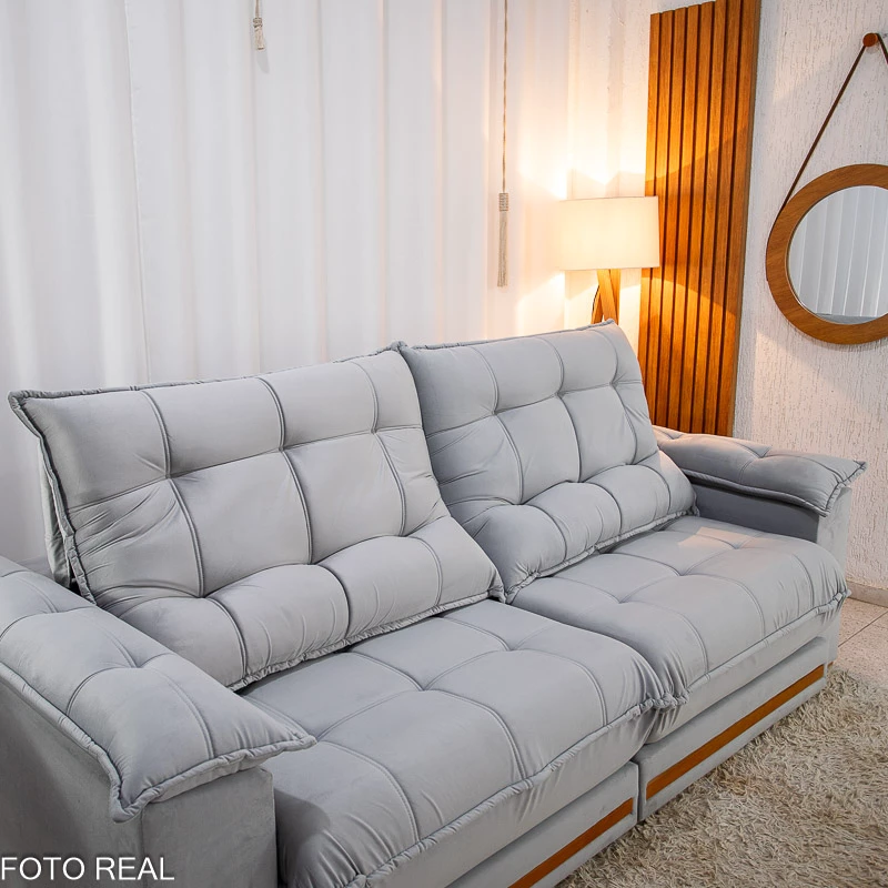 Sofá Retrátil Reclinável Barcelona 2.30m Veludo Prata 321- D33 e Molas Ensacadas - Imagem 7