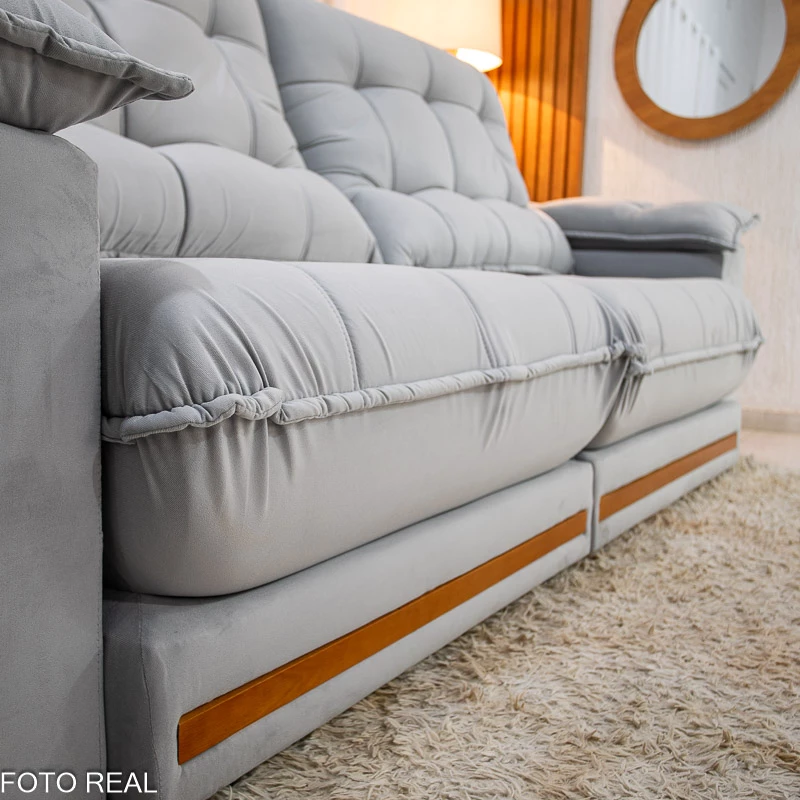 Sofá Retrátil Reclinável Barcelona 2.30m Veludo Prata 321- D33 e Molas Ensacadas - Imagem 5