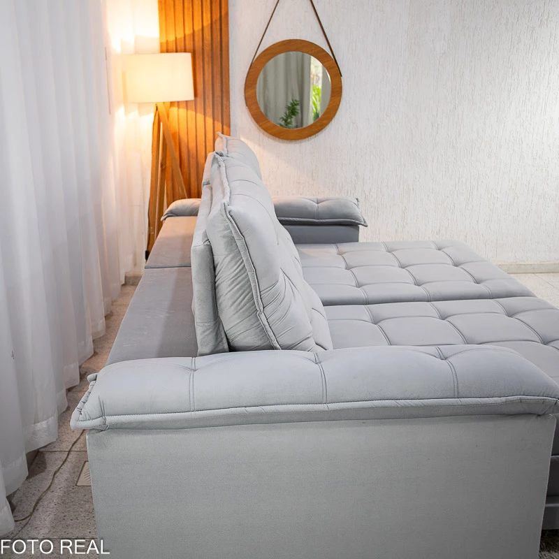 Sofá Retrátil Reclinável Barcelona 2.30m Veludo Prata 321- D33 e Molas Ensacadas - Imagem 6