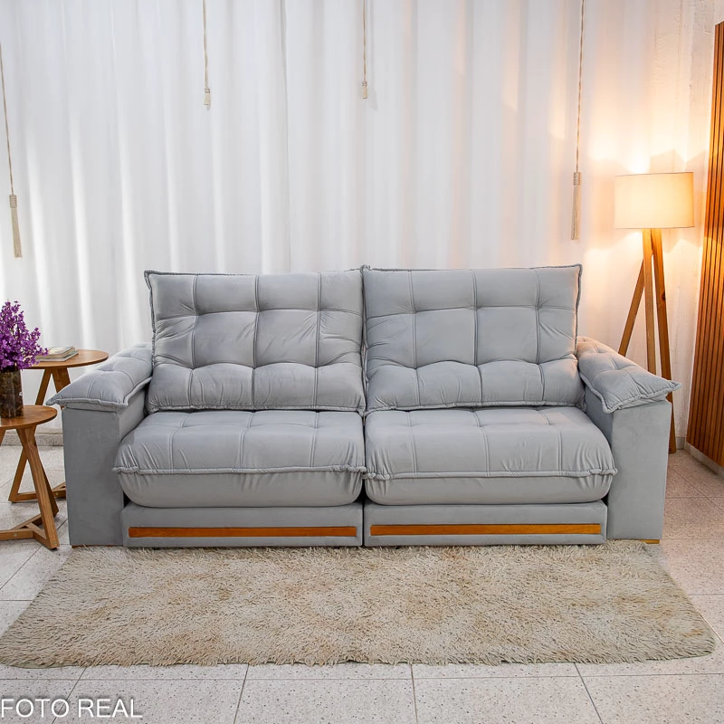 Sofá Retrátil Reclinável Barcelona 2.30m Veludo Prata 321- D33 e Molas Ensacadas - Imagem 8