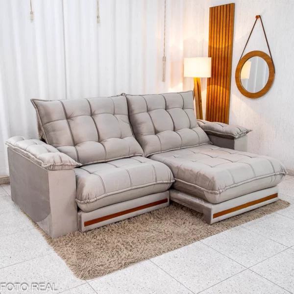 Sofá Retrátil Reclinável Barcelona 2.30m Veludo Cinza 319 - D33 e Molas Ensacadas