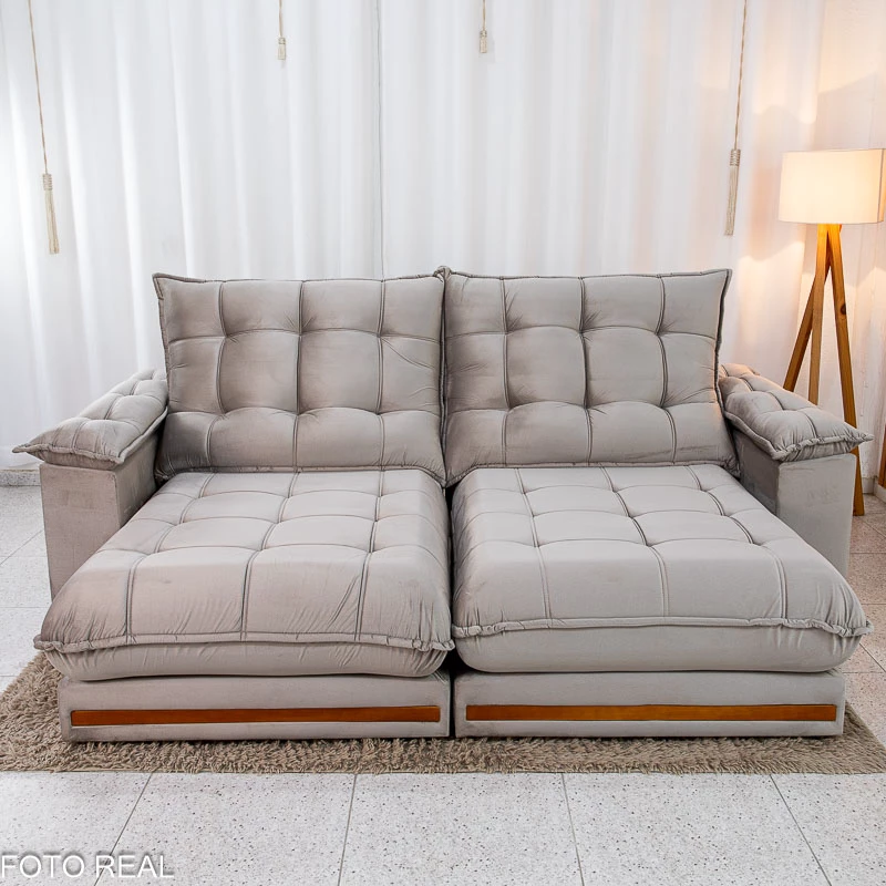 Sofá Retrátil Reclinável Barcelona 2.30m Veludo Cinza 319 - D33 e Molas Ensacadas - Imagem 3