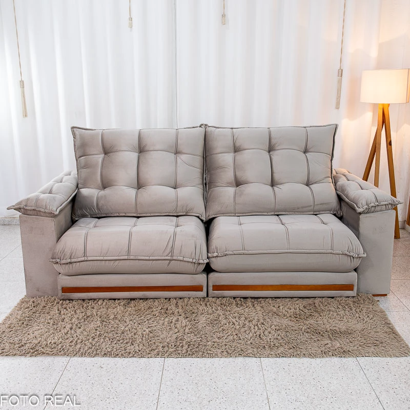 Sofá Retrátil Reclinável Barcelona 2.30m Veludo Cinza 319 - D33 e Molas Ensacadas - Imagem 8