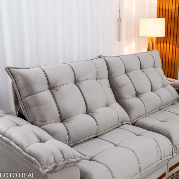 Alternative view of Sofá Retrátil Reclinável Barcelona 2.30m Veludo Cinza 319 - D33 e Molas Ensacadas