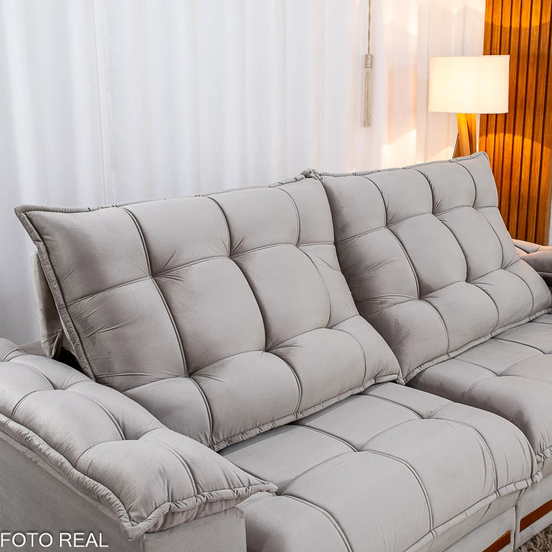 Sofá Retrátil Reclinável Barcelona 2.30m Veludo Cinza 319 - D33 e Molas Ensacadas - Imagem 2