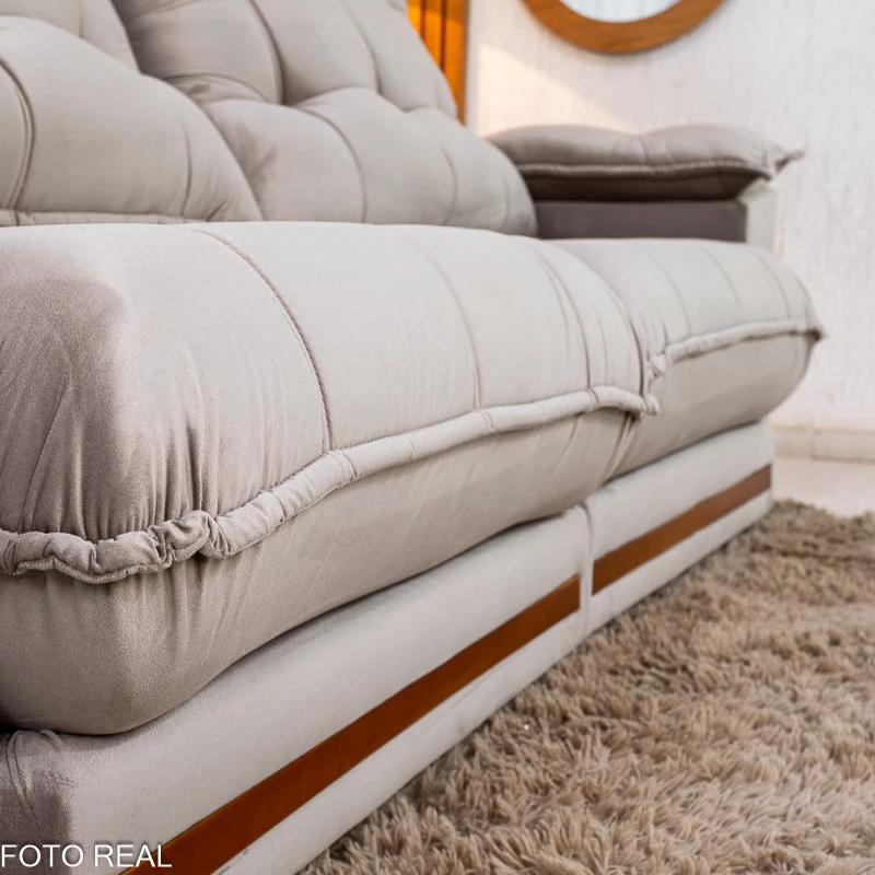 Sofá Retrátil Reclinável Barcelona 2.30m Veludo Cinza 319 - D33 e Molas Ensacadas - Imagem 5