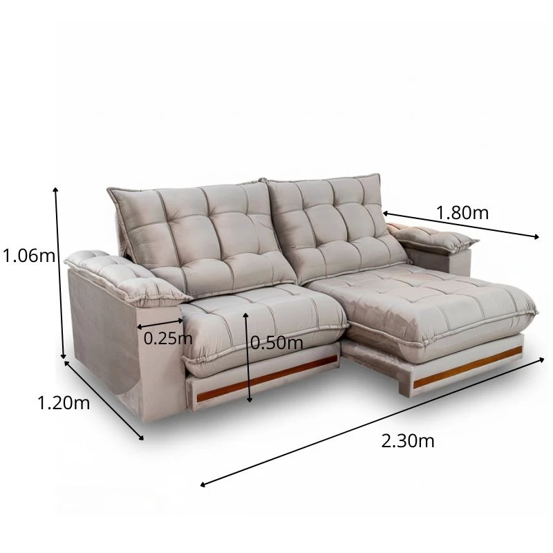 Sofá Retrátil Reclinável Barcelona 2.30m Veludo Cinza 319 - D33 e Molas Ensacadas - Imagem 7