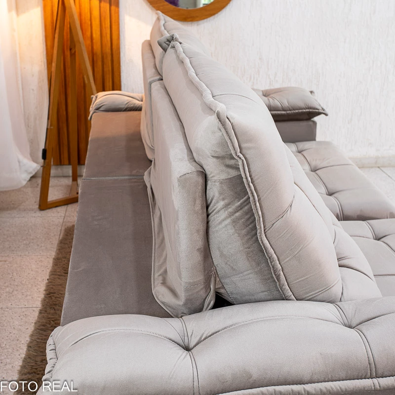 Sofá Retrátil Reclinável Barcelona 2.30m Veludo Cinza 319 - D33 e Molas Ensacadas - Imagem 9