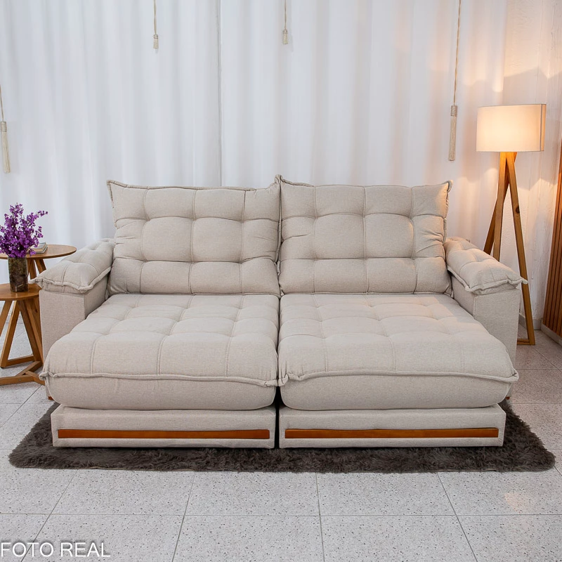 Sofá Retrátil Reclinável Barcelona 2.30m Linho Bege 459 - D33 e Molas Ensacadas Pocket - Imagem 8