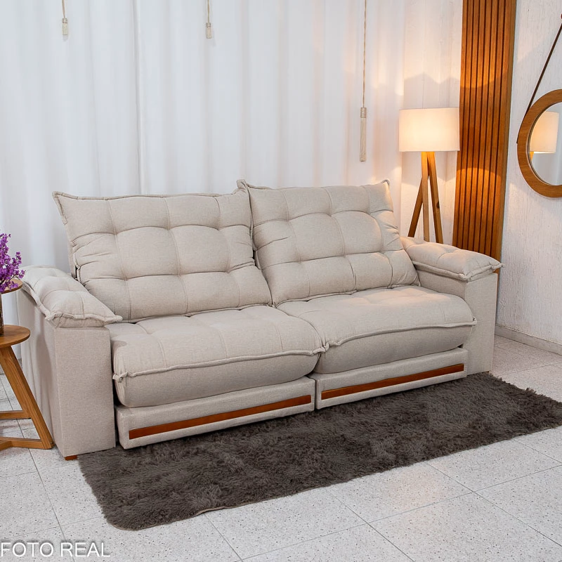 Sofá Retrátil Reclinável Barcelona 2.30m Linho Bege 459 - D33 e Molas Ensacadas Pocket - Imagem 5