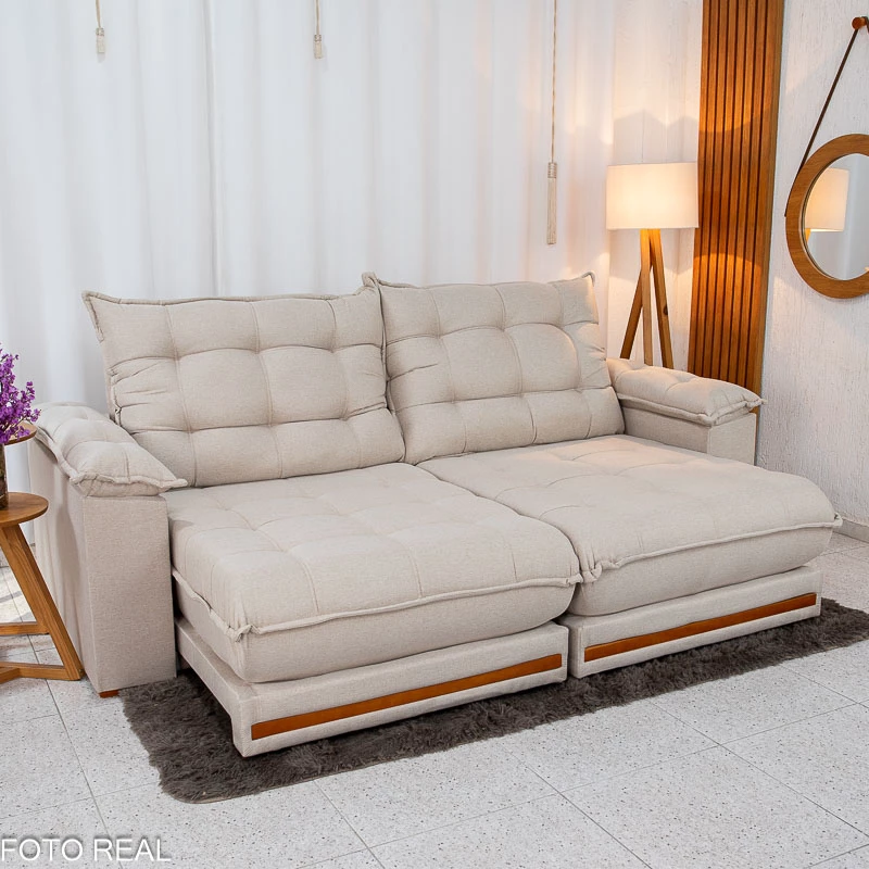 Sofá Retrátil Reclinável Barcelona 2.30m Linho Bege 459 - D33 e Molas Ensacadas Pocket - Imagem 4