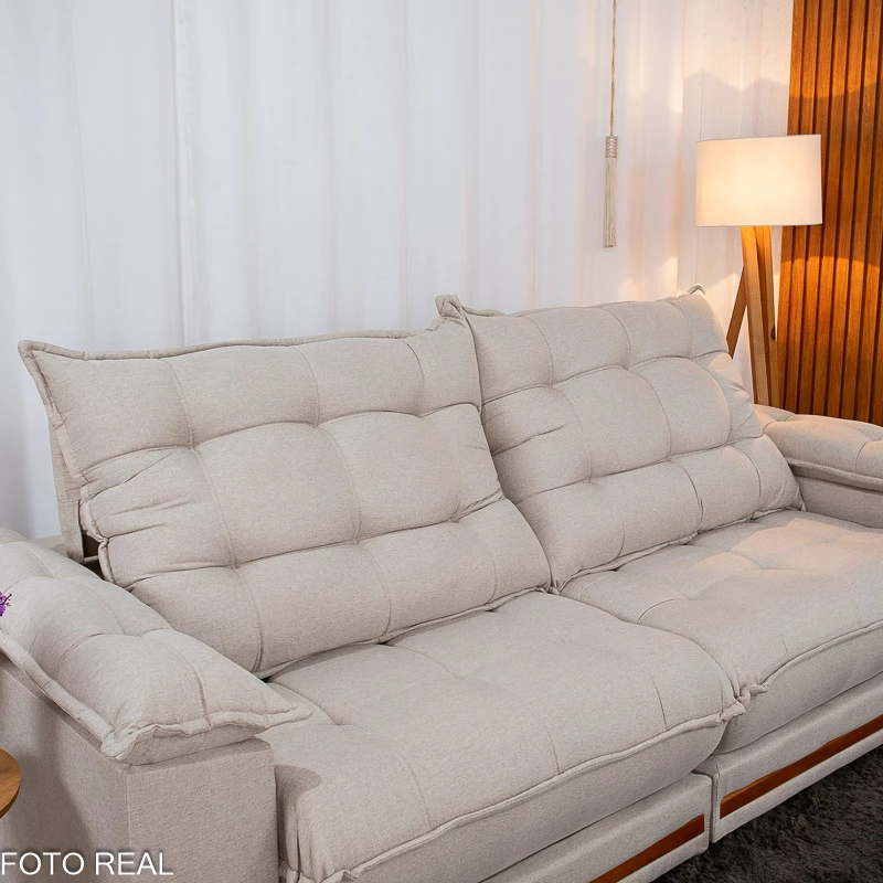 Sofá Retrátil Reclinável Barcelona 2.30m Linho Bege 459 - D33 e Molas Ensacadas Pocket - Imagem 3