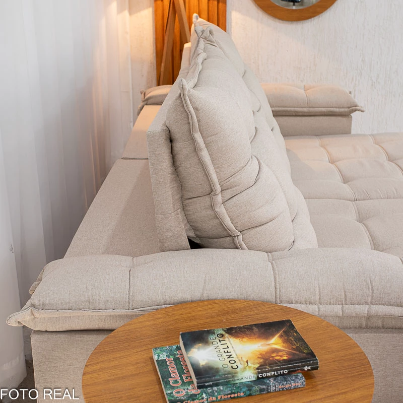 Sofá Retrátil Reclinável Barcelona 2.30m Linho Bege 459 - D33 e Molas Ensacadas Pocket - Imagem 7