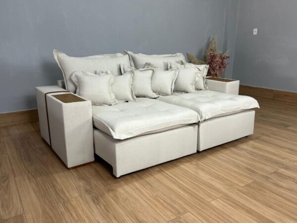 Sofá Retrátil Reclinável Gabriela 2.30m Molas Ensacadas - Espuma D33 Bege Linho