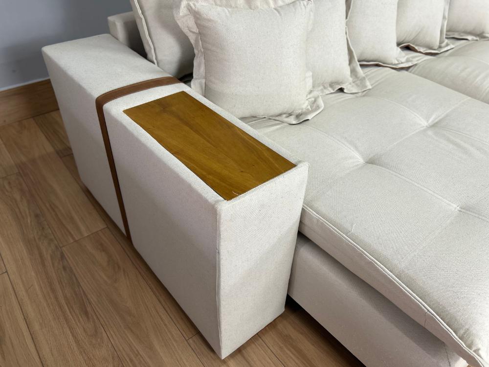 Sofá Retrátil Reclinável Gabriela 2.30m Molas Ensacadas - Espuma D33 Bege Linho - Imagem 2