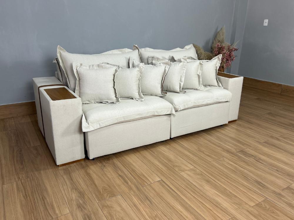 Sofá Retrátil Reclinável Gabriela 2.30m Molas Ensacadas - Espuma D33 Bege Linho - Imagem 3