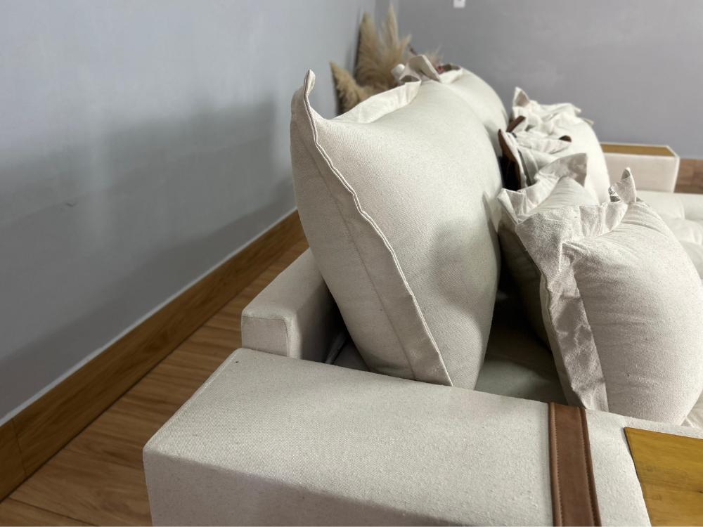 Sofá Retrátil Reclinável Gabriela 2.30m Molas Ensacadas - Espuma D33 Bege Linho - Imagem 5