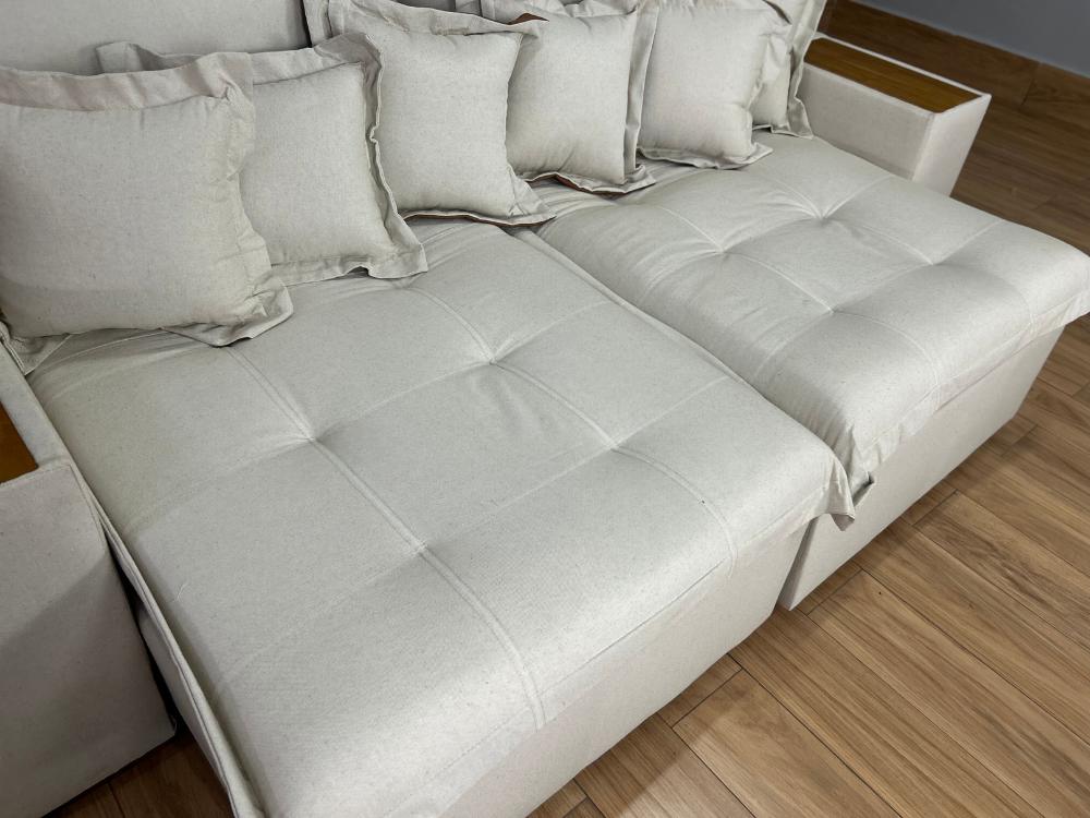Sofá Retrátil Reclinável Gabriela 2.30m Molas Ensacadas - Espuma D33 Bege Linho - Imagem 7