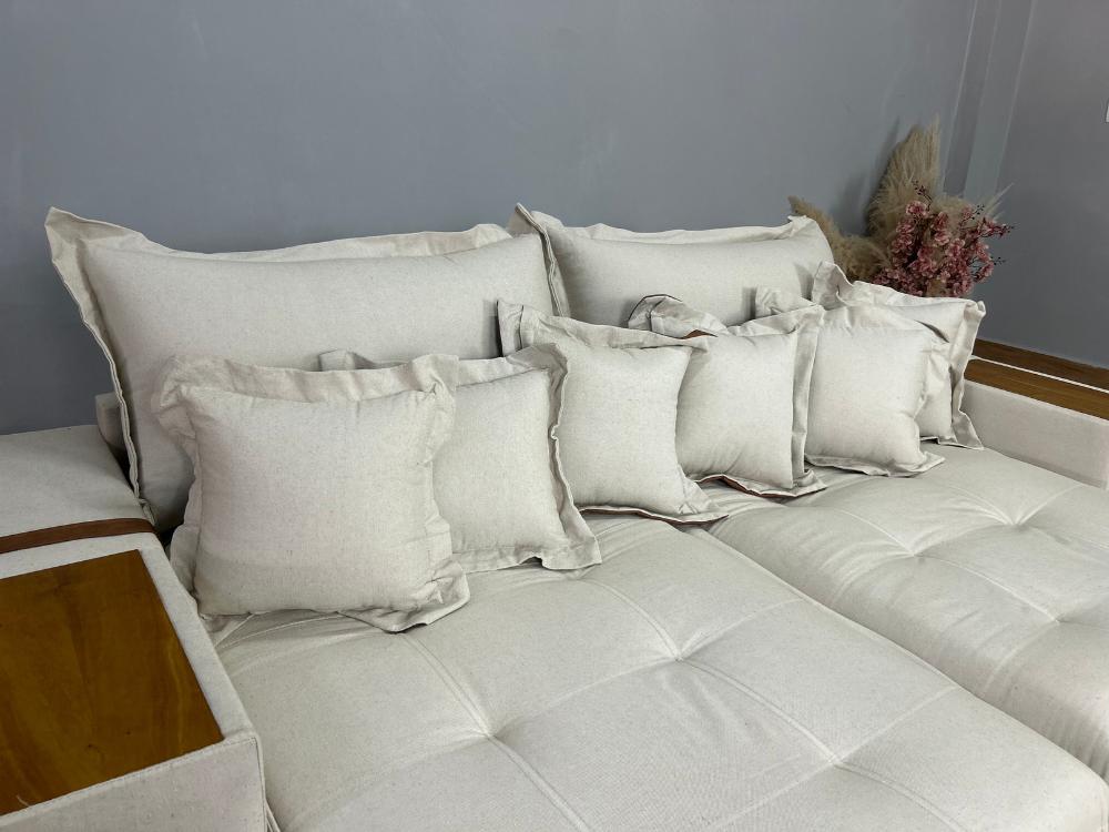 Sofá Retrátil Reclinável Gabriela 2.30m Molas Ensacadas - Espuma D33 Bege Linho - Imagem 9