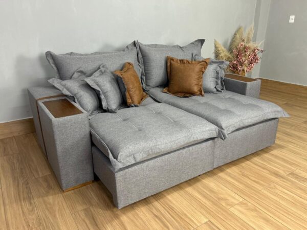 Sofá Retrátil Reclinável Gabriela 2.30m Molas Ensacadas - Espuma D33 Cinza Linho