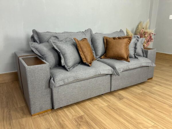 Alternative view of Sofá Retrátil Reclinável Gabriela 2.30m Molas Ensacadas - Espuma D33 Cinza Linho