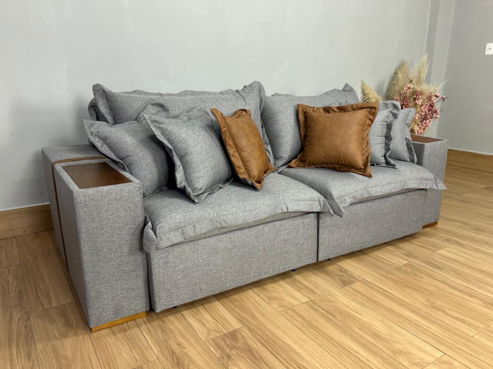 Sofá Retrátil Reclinável Gabriela 2.30m Molas Ensacadas - Espuma D33 Cinza Linho - Imagem 2