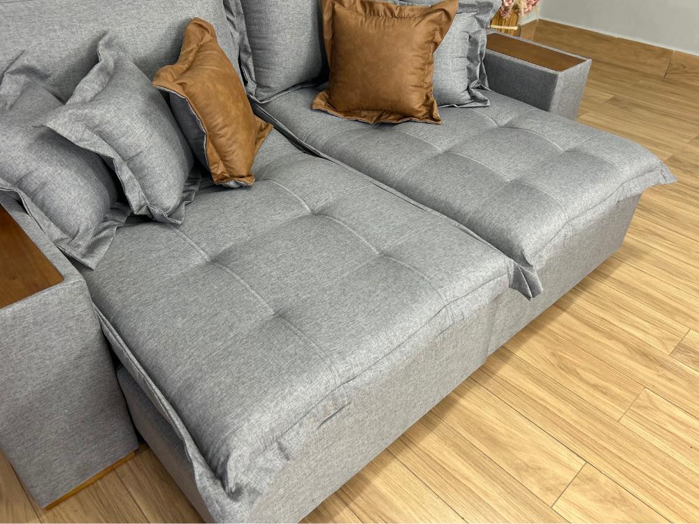 Sofá Retrátil Reclinável Gabriela 2.30m Molas Ensacadas - Espuma D33 Cinza Linho - Imagem 3