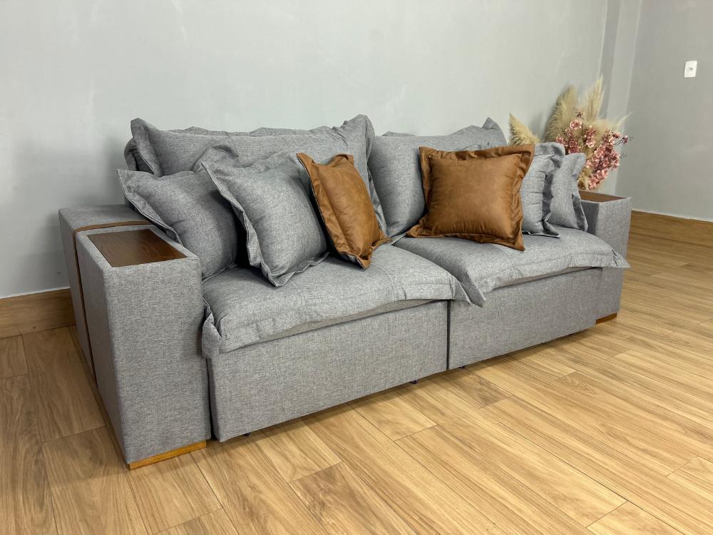 Sofá Retrátil Reclinável Gabriela 2.30m Molas Ensacadas - Espuma D33 Cinza Linho - Imagem 4