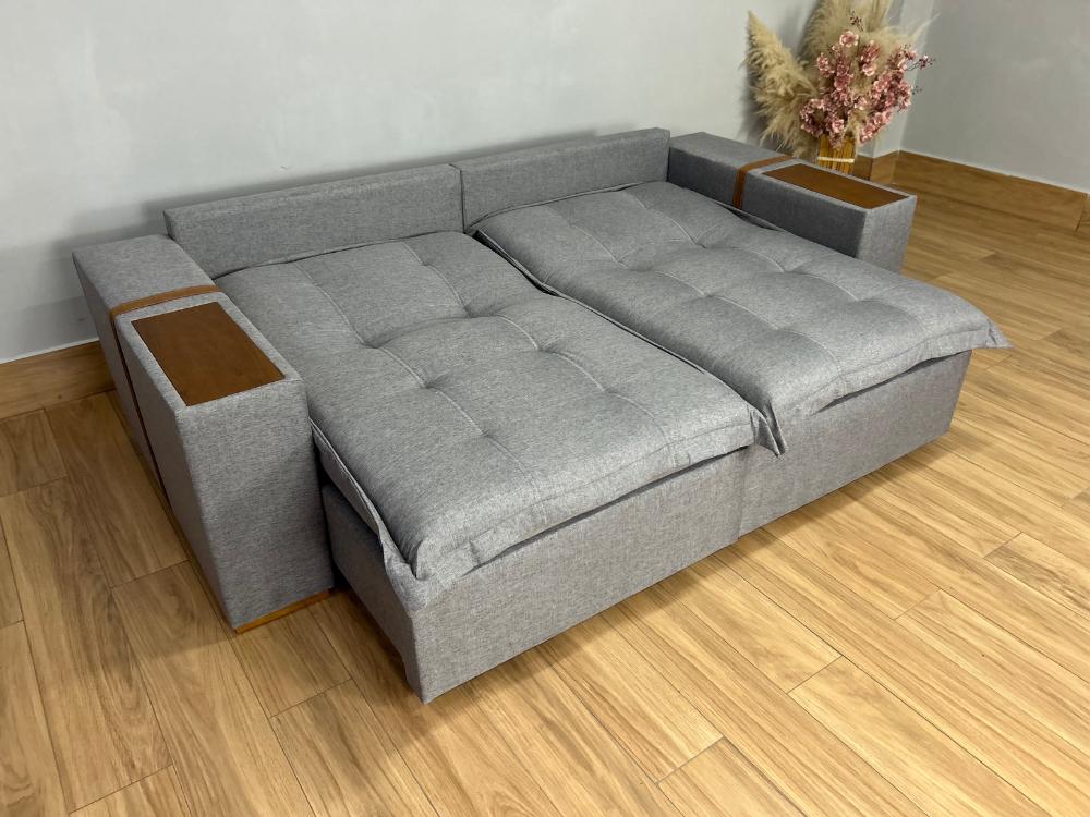 Sofá Retrátil Reclinável Gabriela 2.30m Molas Ensacadas - Espuma D33 Cinza Linho - Imagem 6