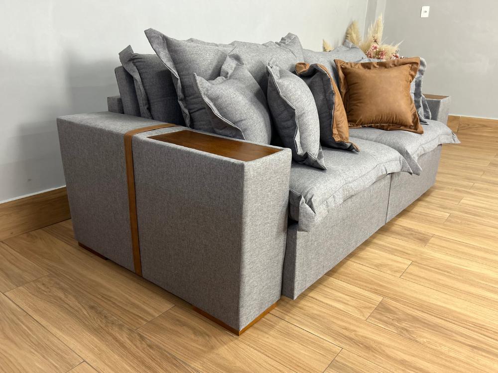 Sofá Retrátil Reclinável Gabriela 2.30m Molas Ensacadas - Espuma D33 Cinza Linho - Imagem 5
