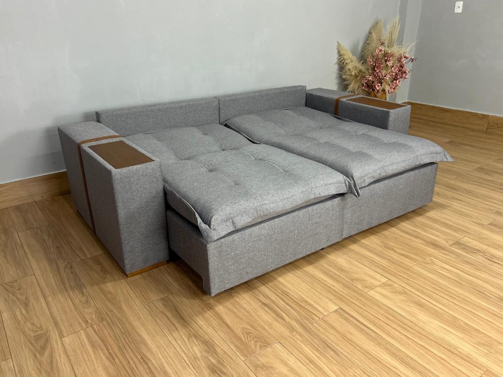 Sofá Retrátil Reclinável Gabriela 2.30m Molas Ensacadas - Espuma D33 Cinza Linho - Imagem 8