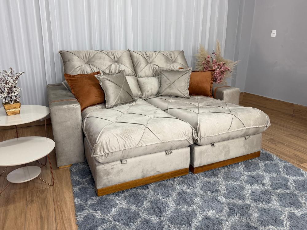 Sofá Retrátil Reclinável Pleno 2.30m - Capuccino Veludo Molas Ensacadas D33 - Imagem 2