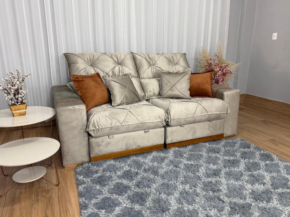 Sofá Retrátil Reclinável Pleno 2.30m - Capuccino Veludo Molas Ensacadas D33 - Imagem 7