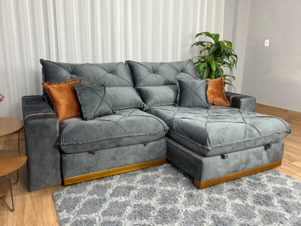 Sofá Retrátil Reclinável Pleno 2.30m - Cinza Veludo Molas Ensacadas D33