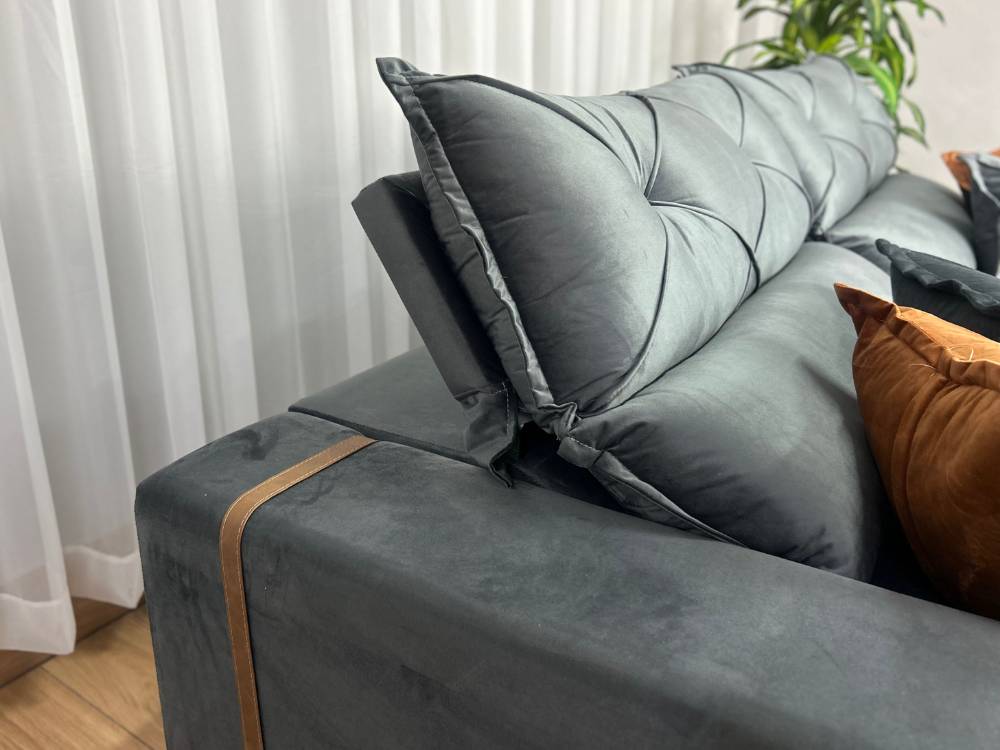 Sofá Retrátil Reclinável Pleno 2.30m - Cinza Veludo Molas Ensacadas D33 - Imagem 6