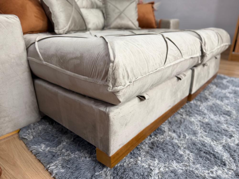 Sofá Retrátil Reclinável Pleno 2.50m - Capuccino Veludo Molas Ensacadas D33 - Imagem 2
