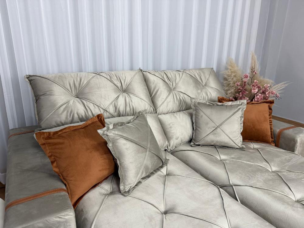 Sofá Retrátil Reclinável Pleno 2.50m - Capuccino Veludo Molas Ensacadas D33 - Imagem 7