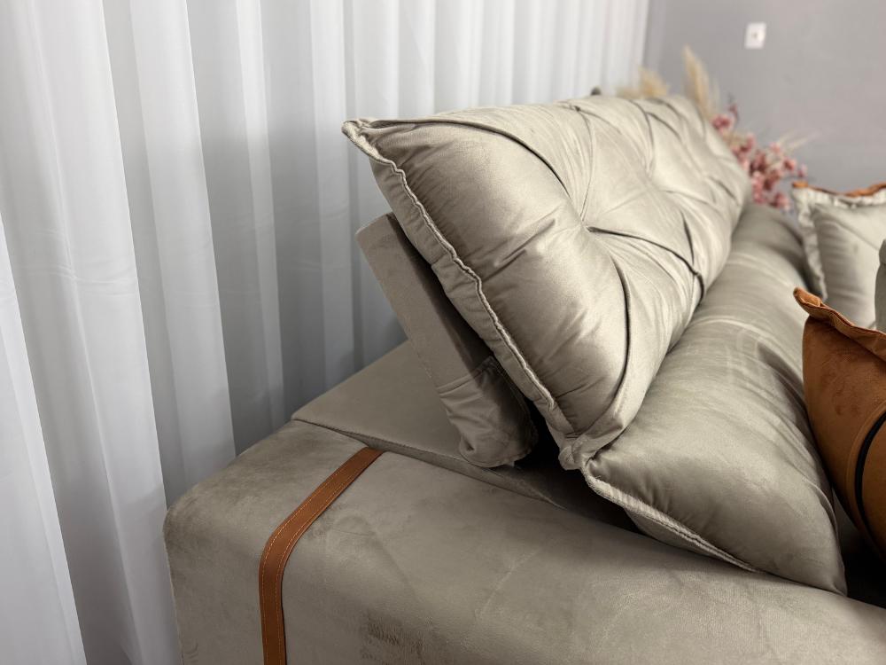 Sofá Retrátil Reclinável Pleno 2.50m - Capuccino Veludo Molas Ensacadas D33 - Imagem 5